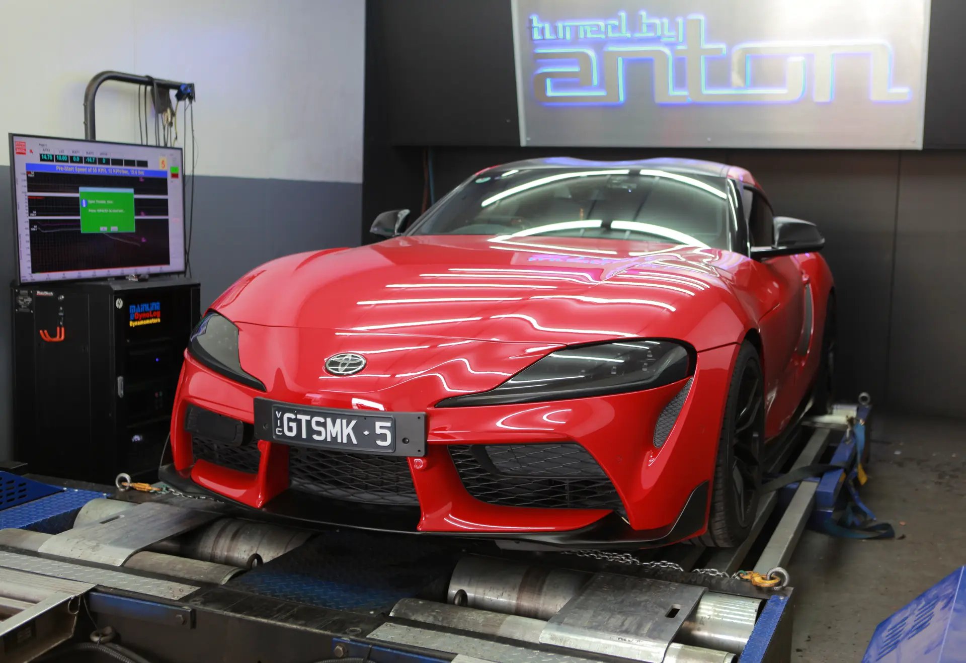 Toyota Supra A90 on the Mainline AWD dyno during a custom tune — Tuned by Apex, Epping Melbourne
