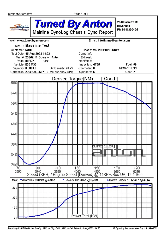 BMW E30 M30 G30-900 DCT — Dyno screen