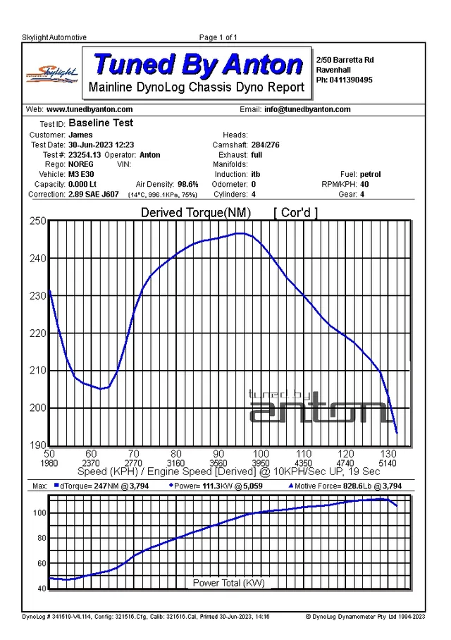 BMW M3 E30 — Dyno screen