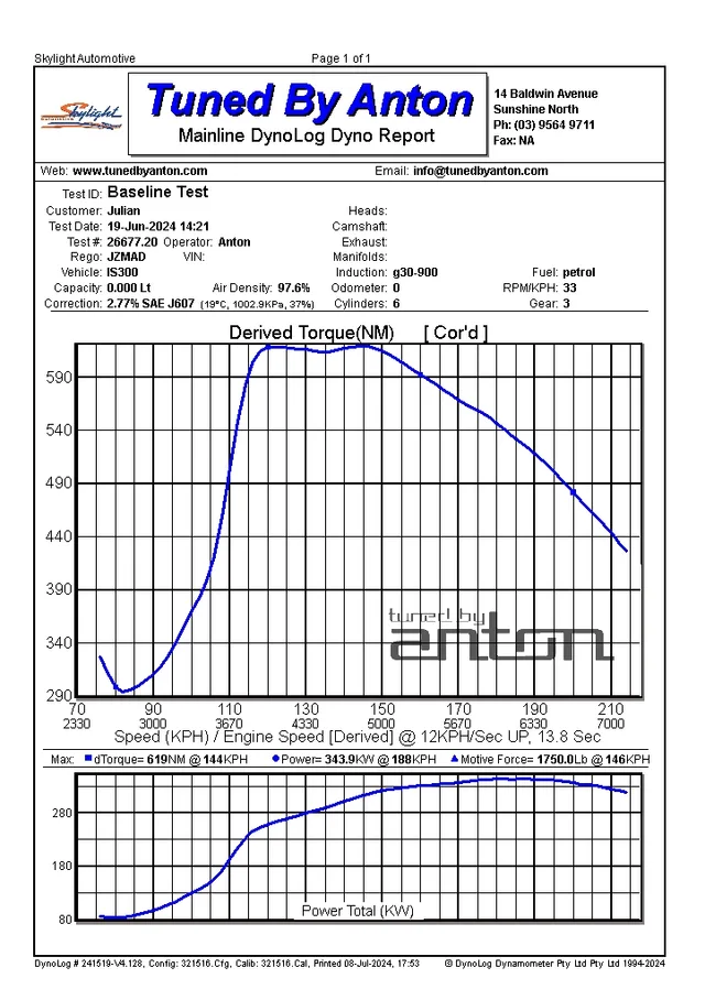 Lexus IS300 2JZ Swap — Dyno screen
