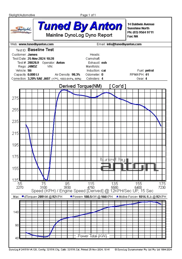 Subaru STi Stage 1 Tune — Dyno screen